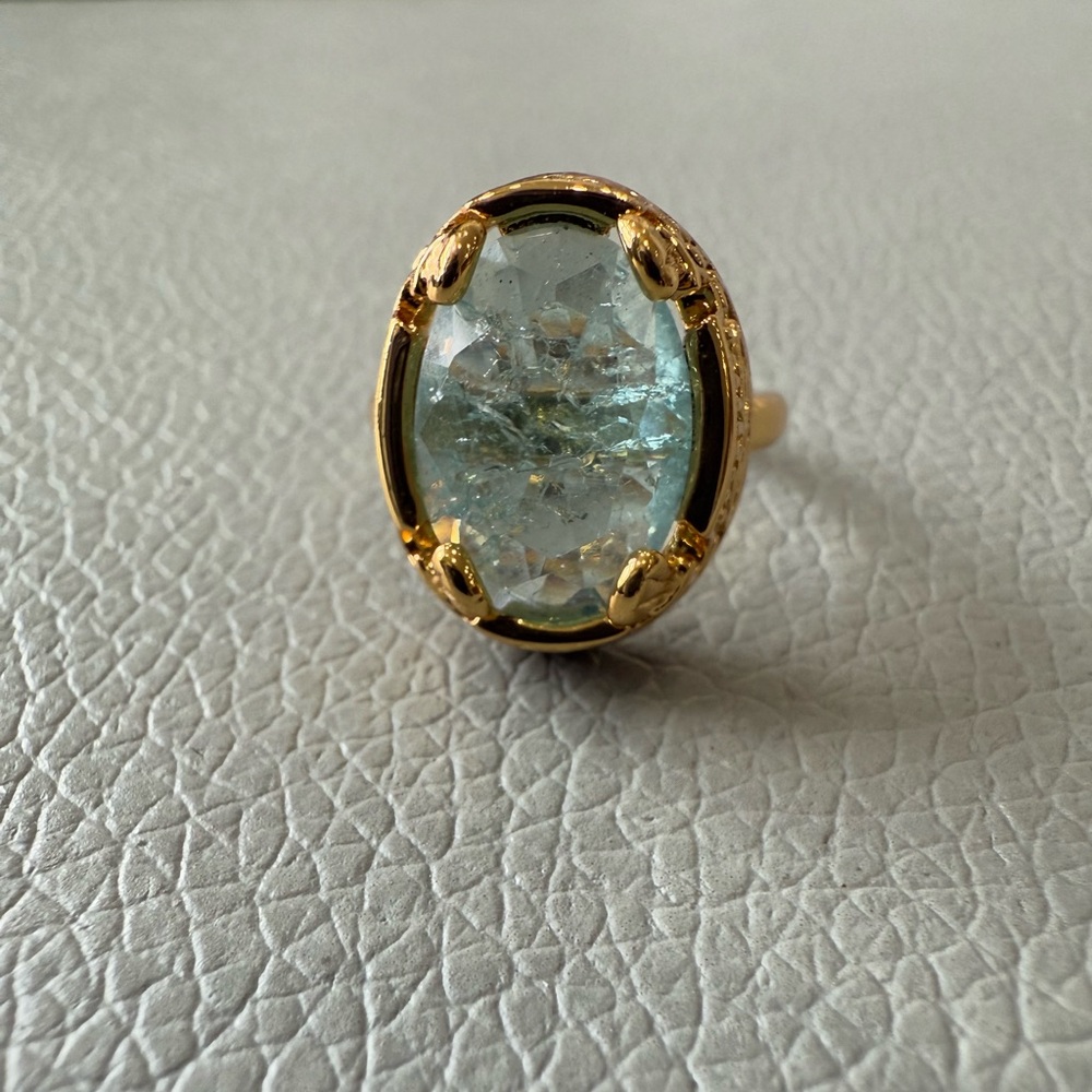 Ring & Earrings Set Blue Crystal Stone Gold Tone - Picture 11 of 13